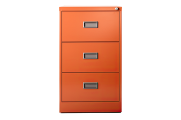 orange filing cabinet isolated on a transparent background, generative ai