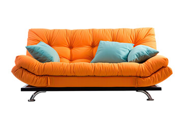 orange futon sofa bed isolated on a transparent background, generative ai
