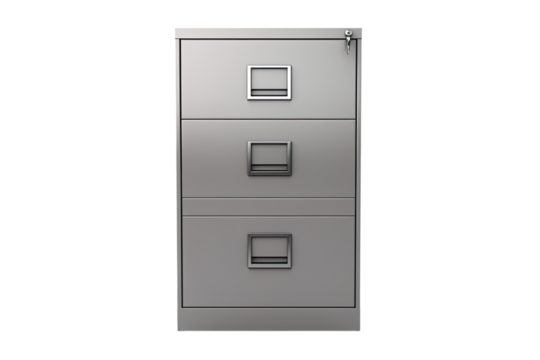 gray filing cabinet isolated on a transparent background, generative ai