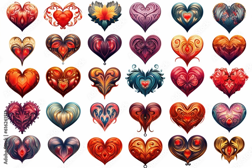 Poster set of drawn hearts. generated by ai