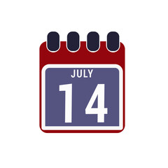 Calendar displaying day 14 ( fourteen ) of the July - Day 14 of the month. illustration