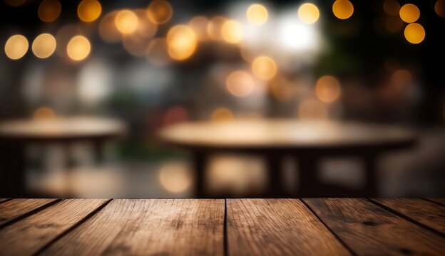 Illustration of empty wooden table with blurred background, Free space for product display