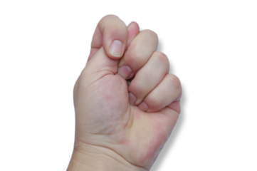 Simbolo e sinal com as mãos de uma pessoa.