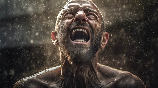 sad man crying in rain, Generative Ai
