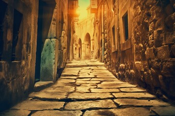 Fototapeta na wymiar footsteps in the old city