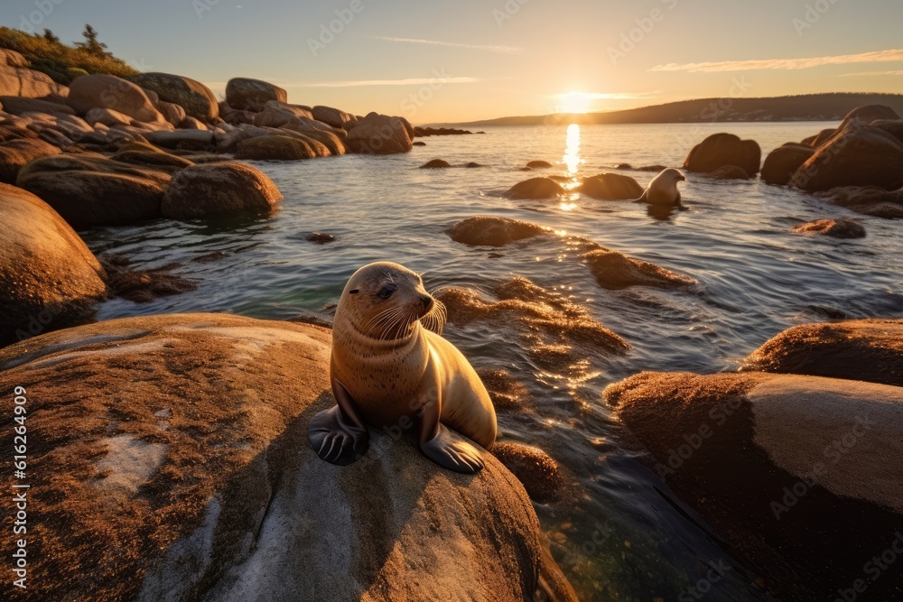 Canvas Prints Serene Coastal Seal Colony