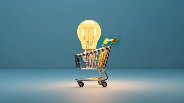 Light bulb with Shopping cart on a white background
