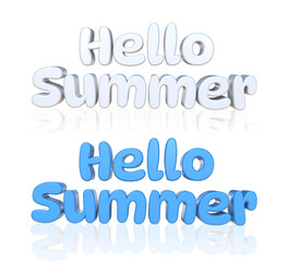 Naklejka na ściany i meble 3D Rendering Blue And White Hello Summer Text Isolated On Transparent Background, PNG File Add
