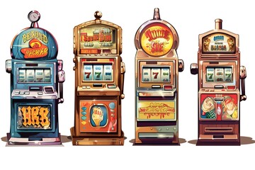 slot machines on a white background. Generated by AI. - obrazy, fototapety, plakaty