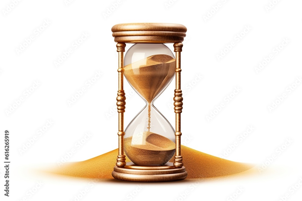 Poster sand timer isolated on white background. Generated by AI.