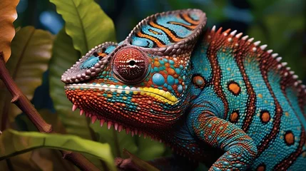 Türaufkleber Closeup of the vibrant patterns on a chameleon © Benjamin