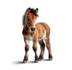 Cute little horse generative AI illustration isolated on white background. Lovely baby animals concept
