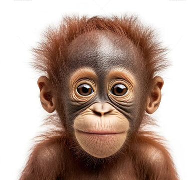 Funny ape orangutan baby chimpanzee sitting generative AI illustration. Lovely animal babies concept. Realistic photo style