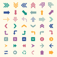 Colored arrow icon set. Isolated vector elements.