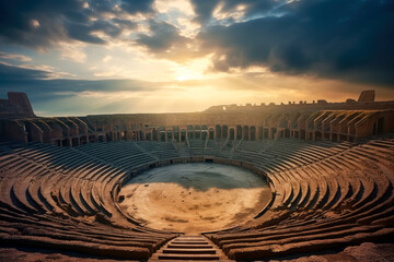 Roman amphitheater at sunlight time in Italy.
