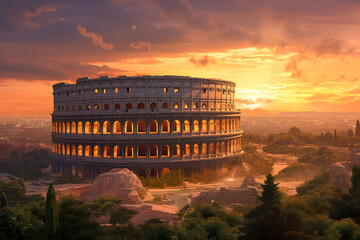 Obraz na płótnie Canvas The Roman colosseum at sunset in Rome, Italy