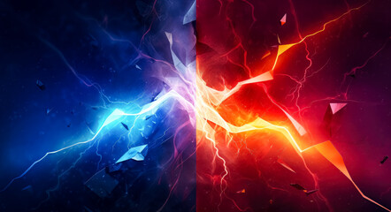 Blue vs red lightning bright background.