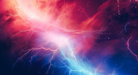 Blue vs red lightning bright background.