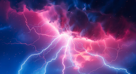 Blue vs red lightning bright background.