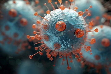 Beautiful 3d rendering of VIRUS microscope. perfect background for your computer or laptop. Perfect  colors are beautiful. Perfect to use for your website, content, linkedin post (Generated with AI)