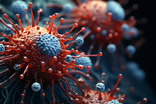 Beautiful 3d rendering of VIRUS microscope. perfect background for your computer or laptop. Perfect  colors are beautiful. Perfect to use for your website, content, linkedin post (Generated with AI)