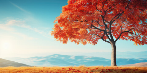 Naklejka na ściany i meble Beautiful fall landscape showing trees with autumn colors - AI Generated