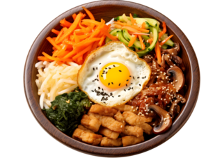 classic korean bibimbap on transparent background, PNG, generated AI.