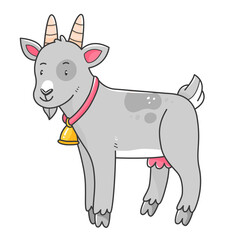 Cute goat character in cartoon doodle style. isolated on white illustration.