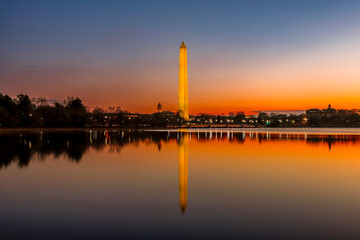 Panoramic sunrise at Washington Monument, Washington DC, USA