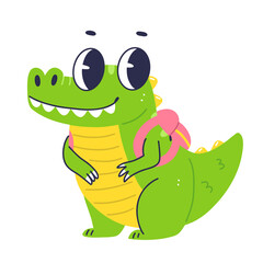 Cute character crocodile schoolboy. Cartoon flat baby crocodile with backpack. Elementary school illustration.