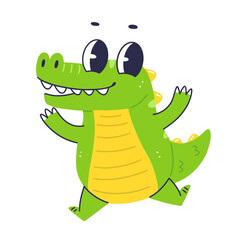 Cute crocodile character jumps for joy. Cartoon flat baby crocodile. isolated illustration.