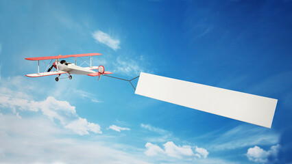 Classic airplane pulling blank white text banner. 3D illustration