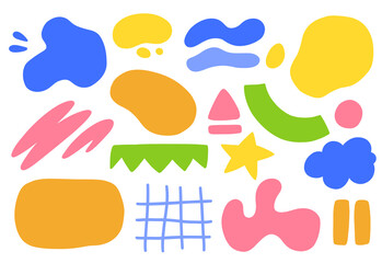 A set of colorful abstract shapes. Collection of figures. Flat background illustration.