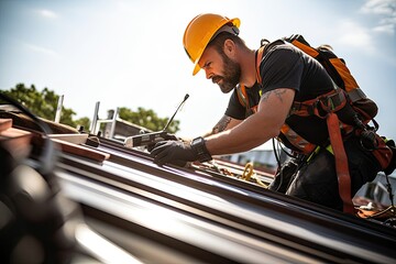 Construction workers working in a roof