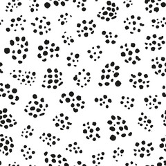 Abstract, round shaped geometrical elements seamless repeat pattern. Random placed, vector polka dot all over surface print on white background.