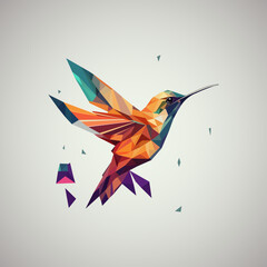 Creative multicolored illustration of a flying hummingbird in polygonal style