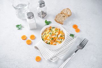 Cabbage carrot salad in a bowl