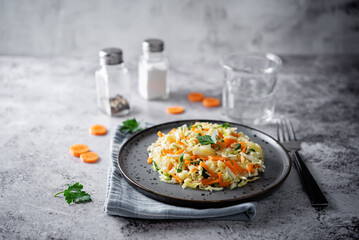 Cabbage carrot salad in a bowl