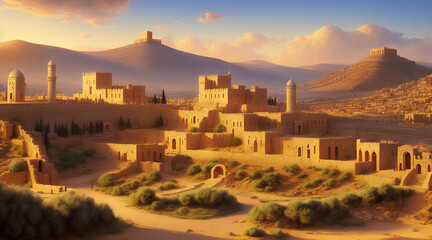 The concept of the cities of ancient Palestine, generative AI