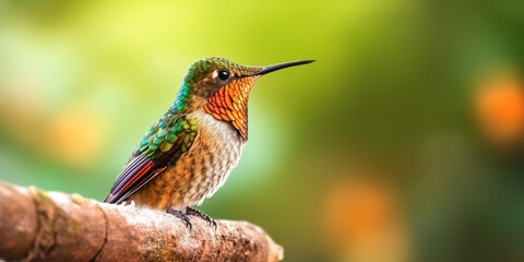 Fototapeta premium Hummingbird perched in front of a beautiful background