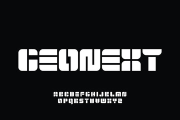 Unique abstract geometric display font alphabet vector. Modern grotesque typography typeface style illustration © Asenbayu