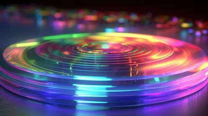 Fototapeta na wymiar Iridescent colors on the surface of a compact disc