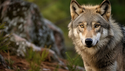 Naklejka na ściany i meble Wolf im Wald Foto