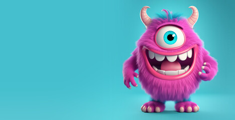 Cute Cartoon Monster Banner with Space for Copy