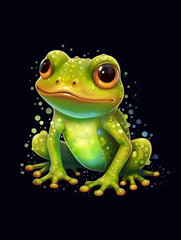 Obraz premium A green frog sitting on top of a black surface. Generative AI.