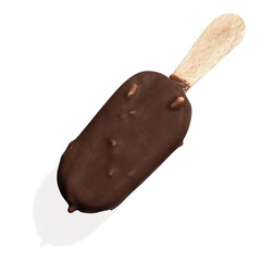 Chocolate ice cream on a stick on white background