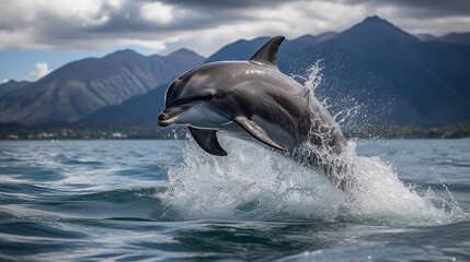 A majestic dolphin jumping from the ocean waves causing a splash