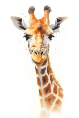 Watercolor colorful African giraffe. Animal illustration. Generative AI.
