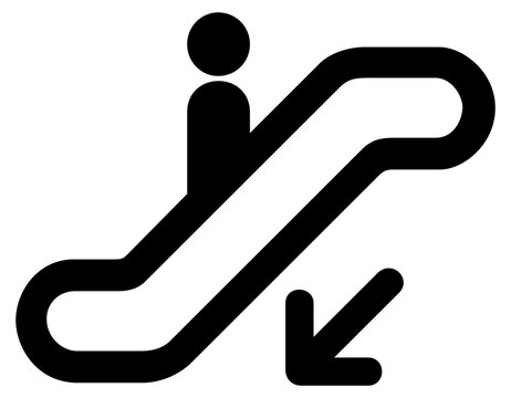 Escalator down flat icon for web. Simple escalator elevator sign web icon silhouette with invert color. Escalator going up and down solid black icon vector design. Shopping mall and supermarket concep