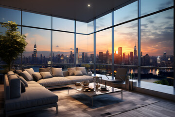 modern living room with window view to the city